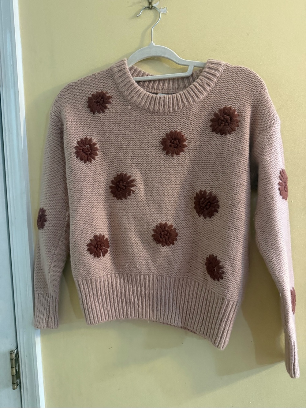 Madewell Crew Neck Pink Floral Appliqué Sweater, XXS